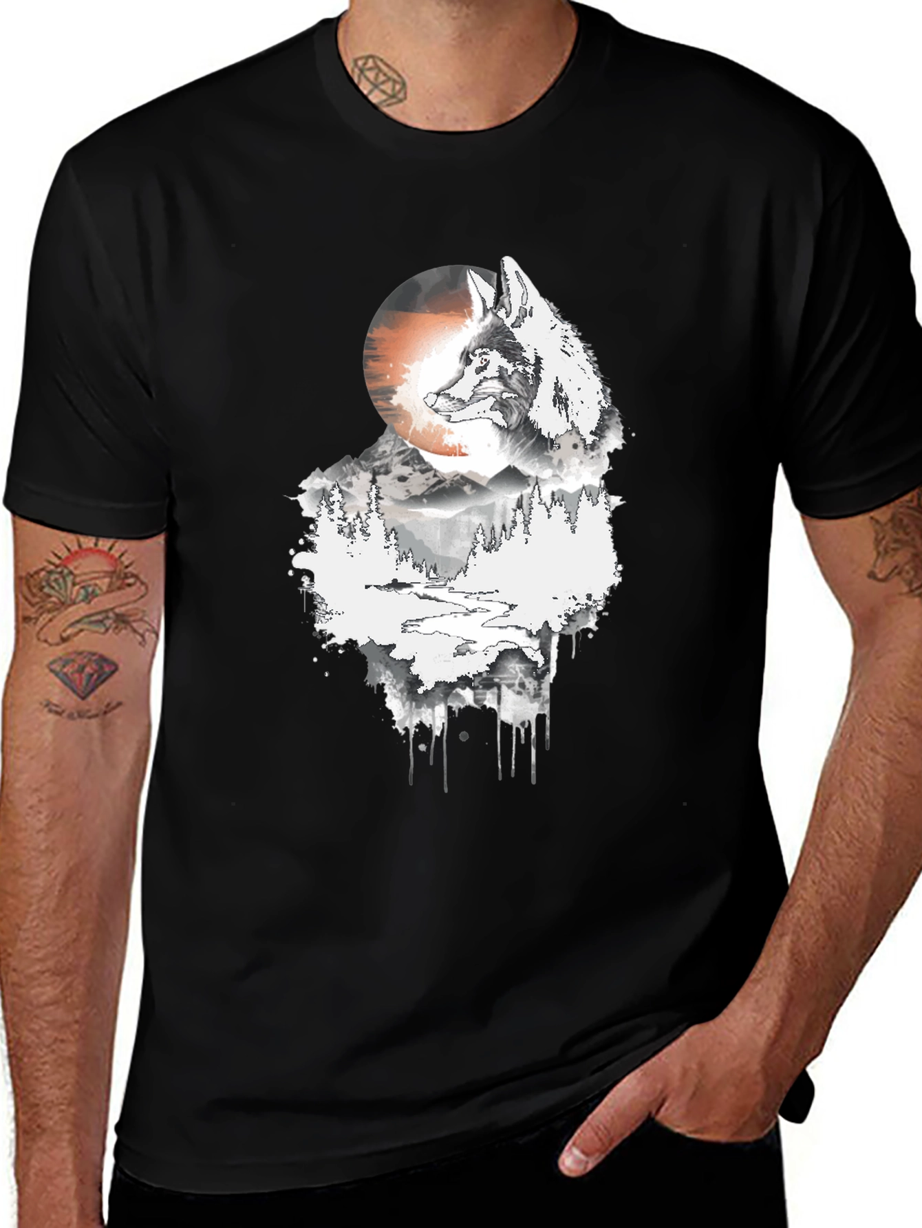 Wolf Moon Graphic Tee - Mens Black T-Shirt