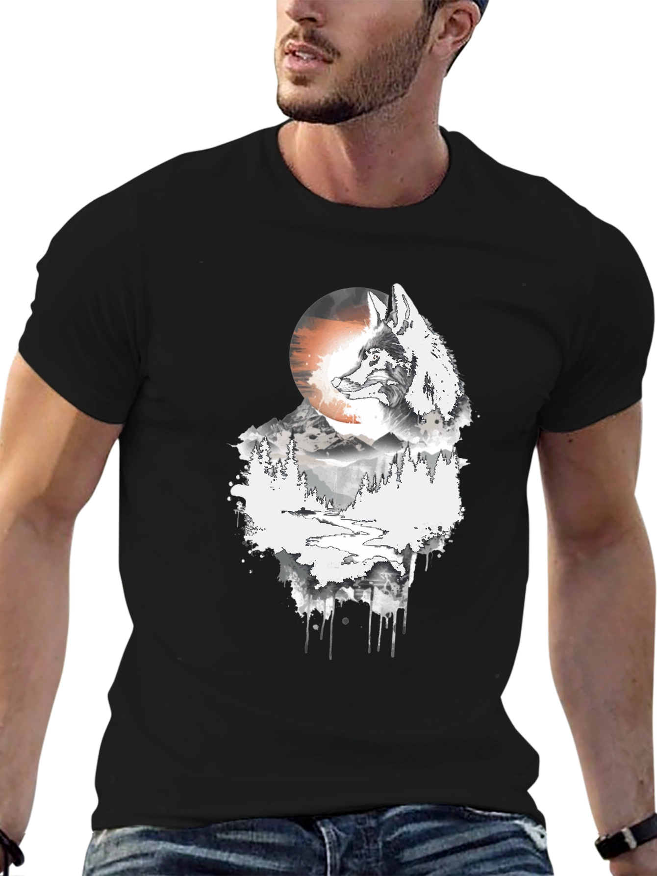 Wolf Moon Graphic Tee - Mens Black T-Shirt