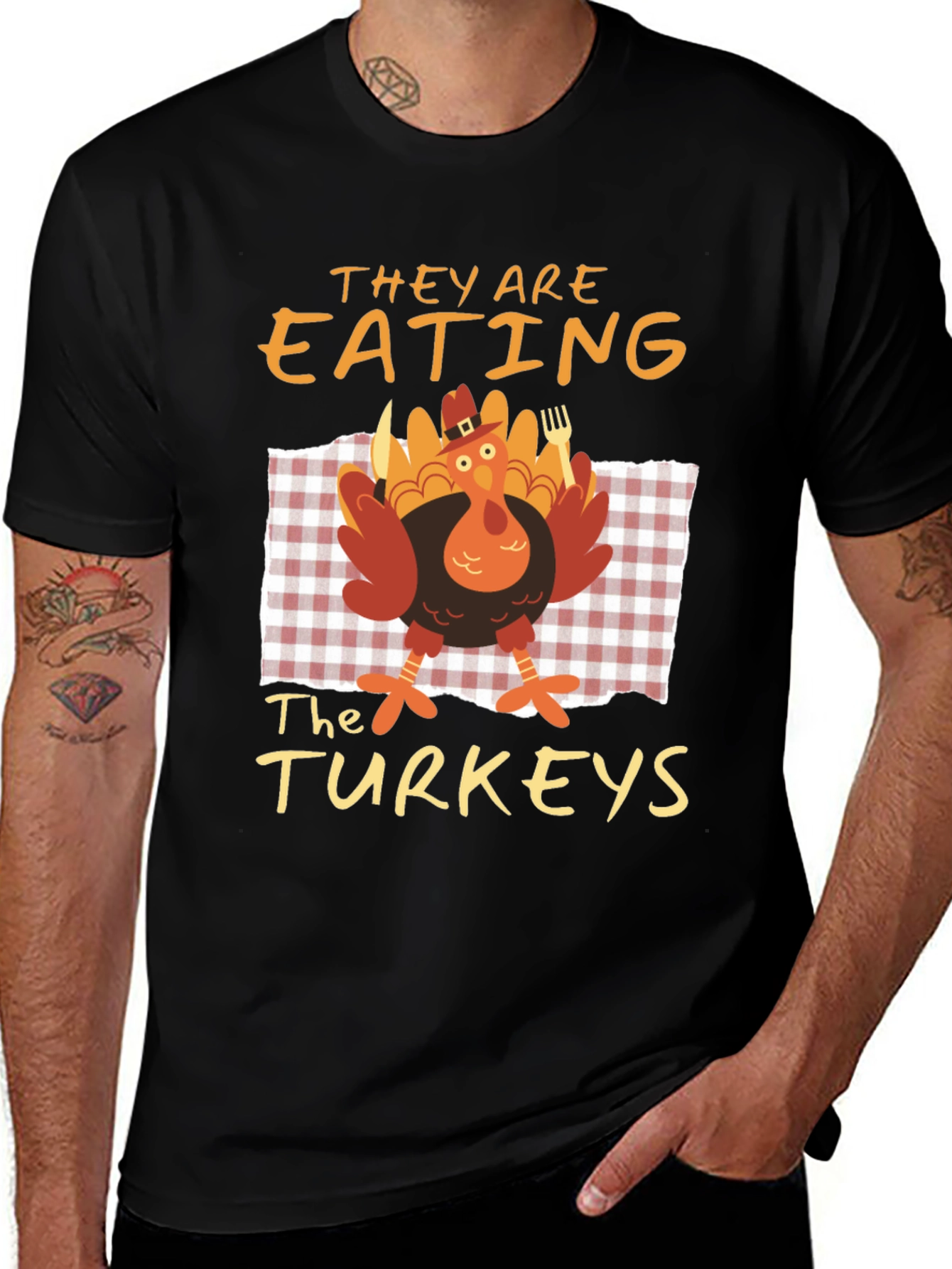 Funny Thanksgiving Eating the Turkeys Graphic Tee