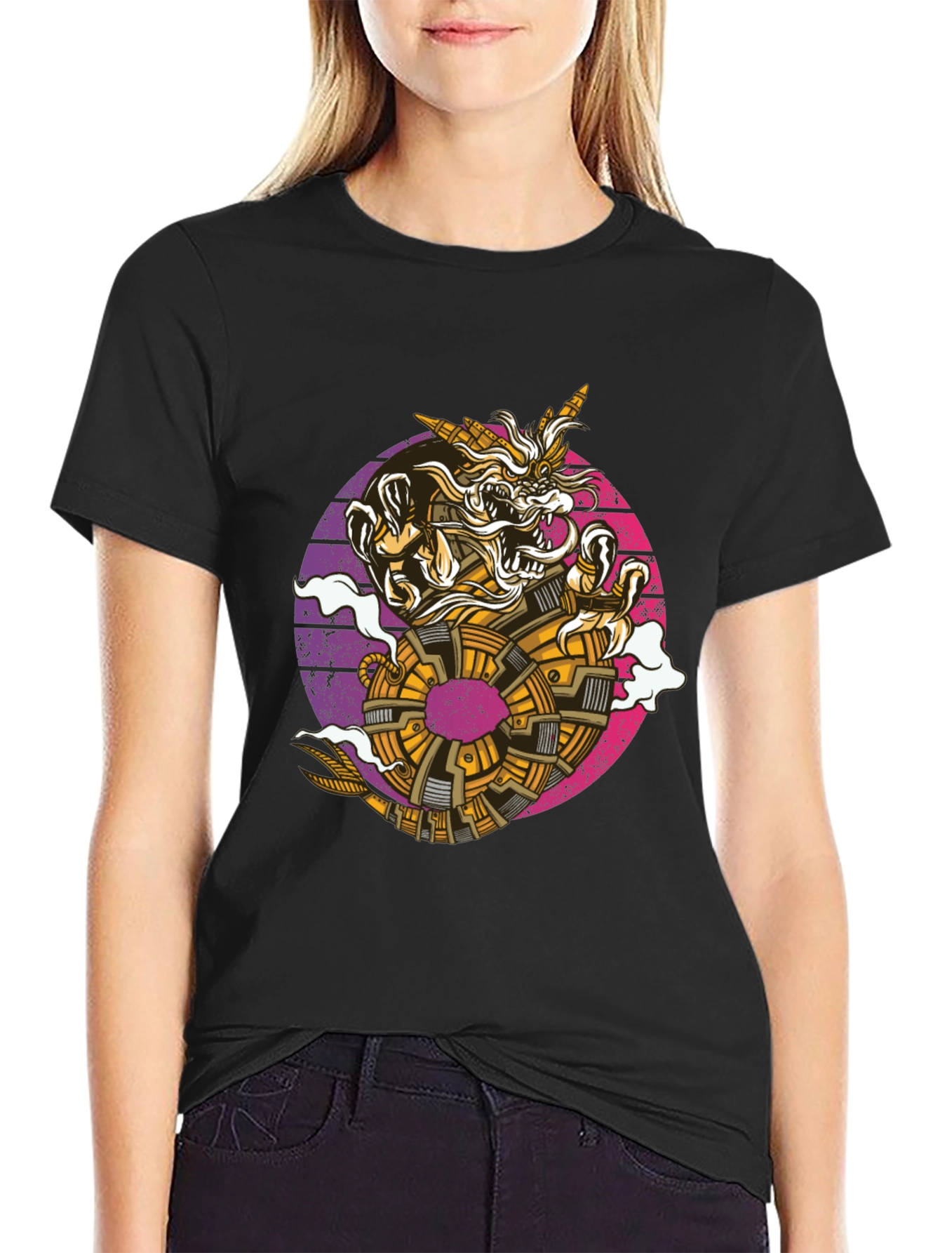 Steampunk Dragon Graphic Tee - Black