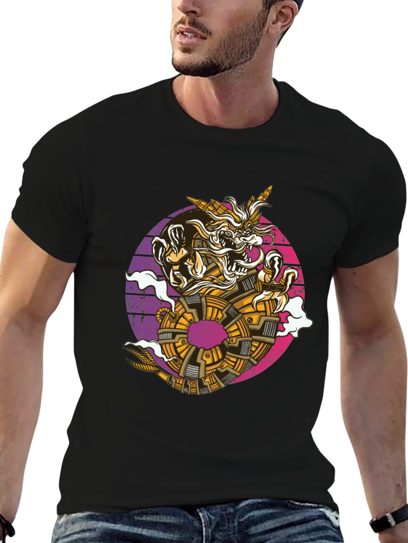 Steampunk Dragon Graphic Tee - Black
