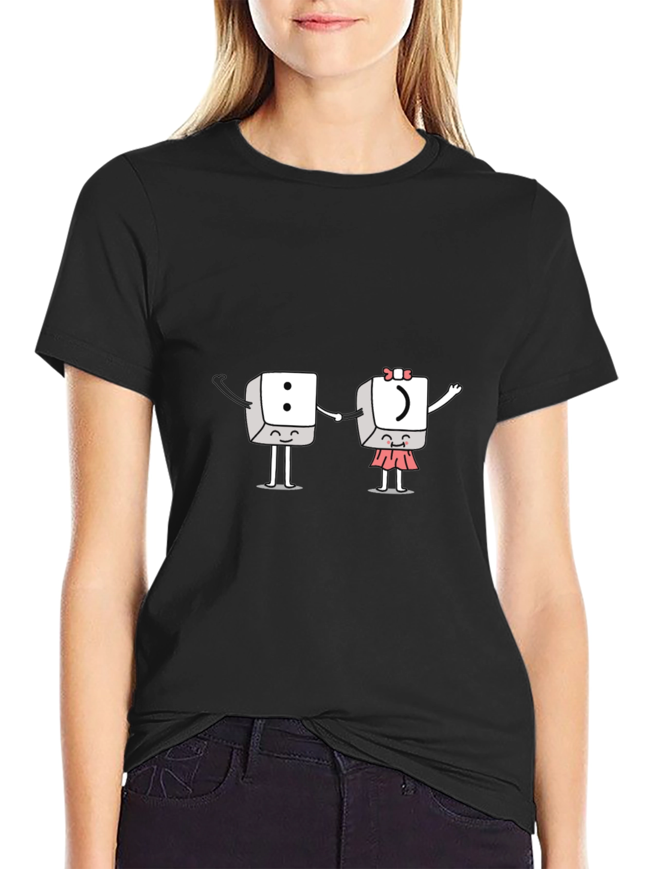Cute Punctuation Mark Couple Black T-Shirt
