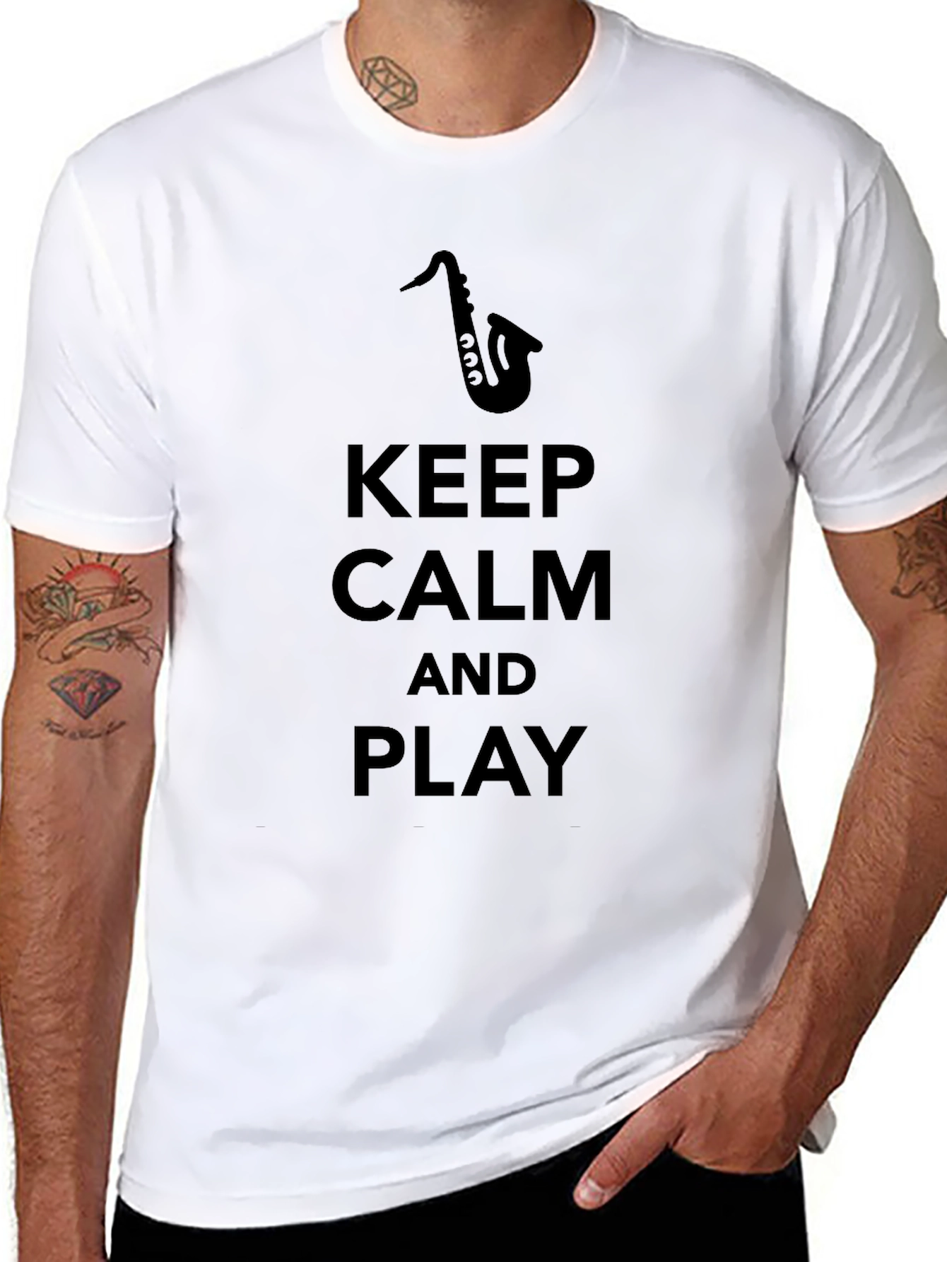 Keep Calm and Play Saxophone Black T-Shirt