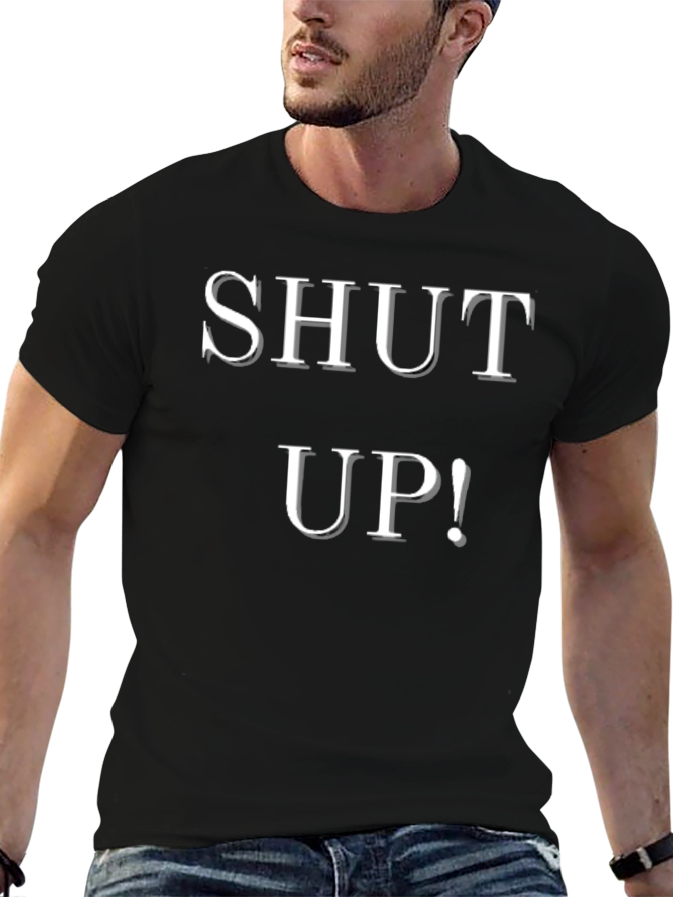 Shut Up! Graphic Print Black T-Shirt