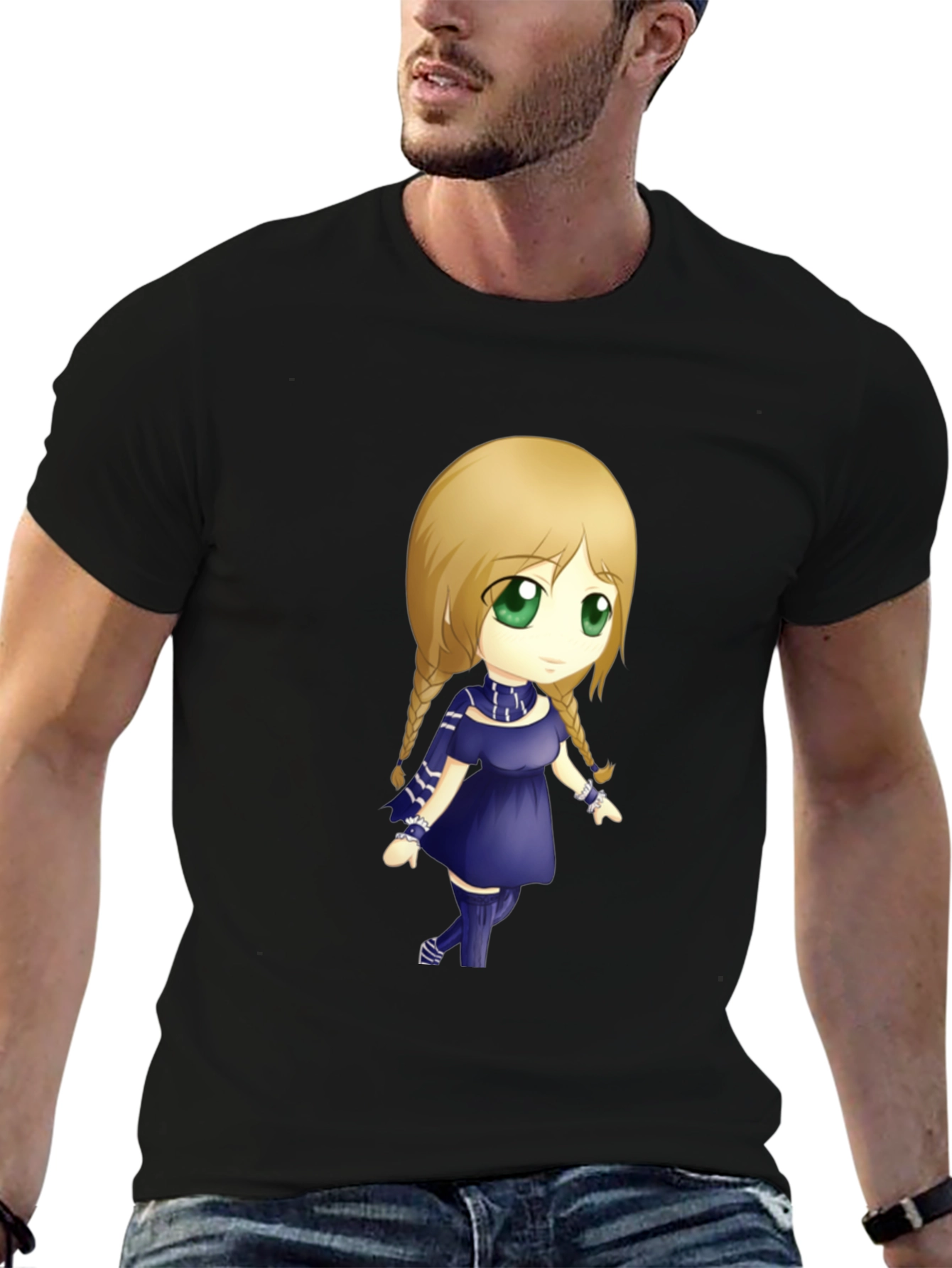 Anime Character Graphic Tee - Black Cotton Shirt