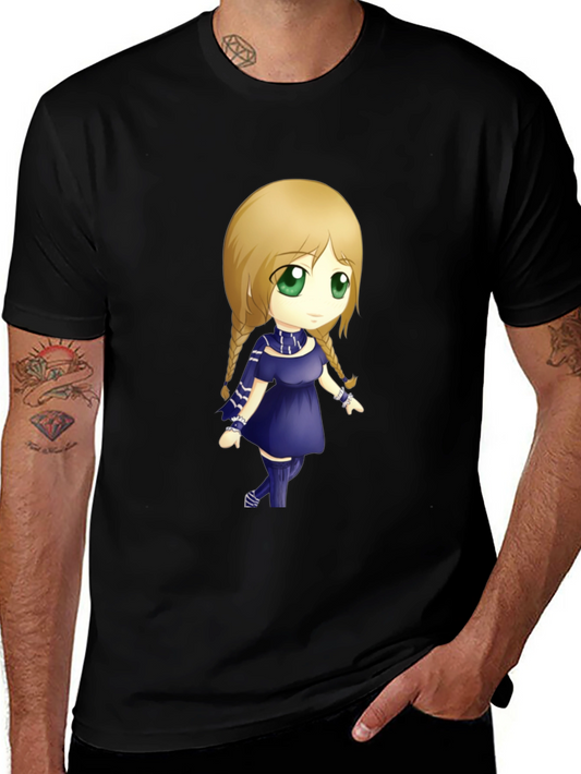 Anime Character Graphic Tee - Black Cotton Shirt