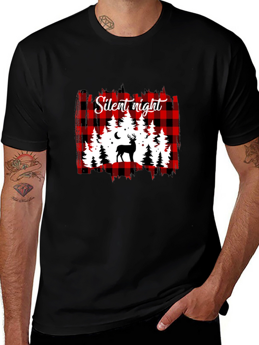 Silent Night Buffalo Plaid Deer T-Shirt