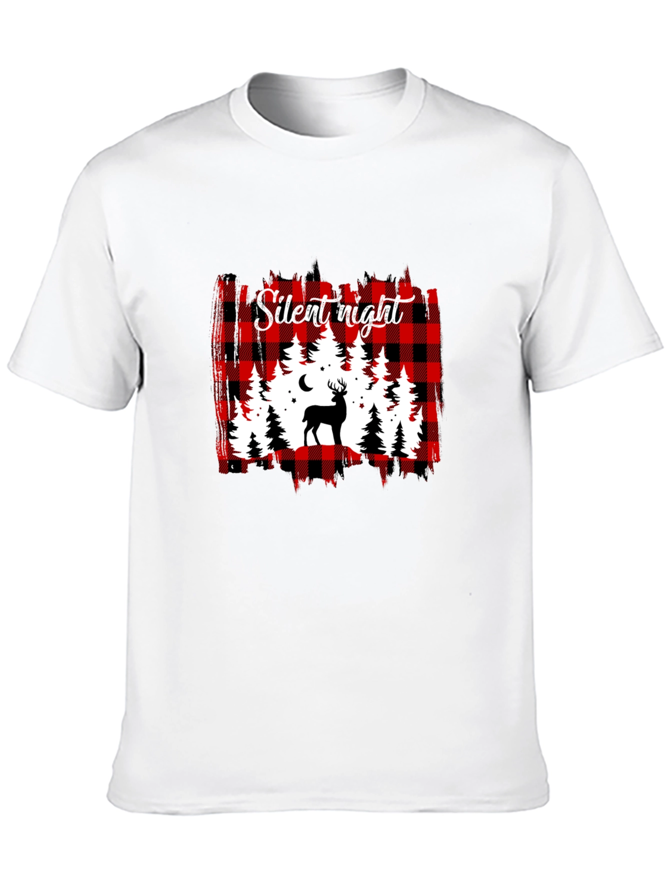 Silent Night Buffalo Plaid Deer T-Shirt
