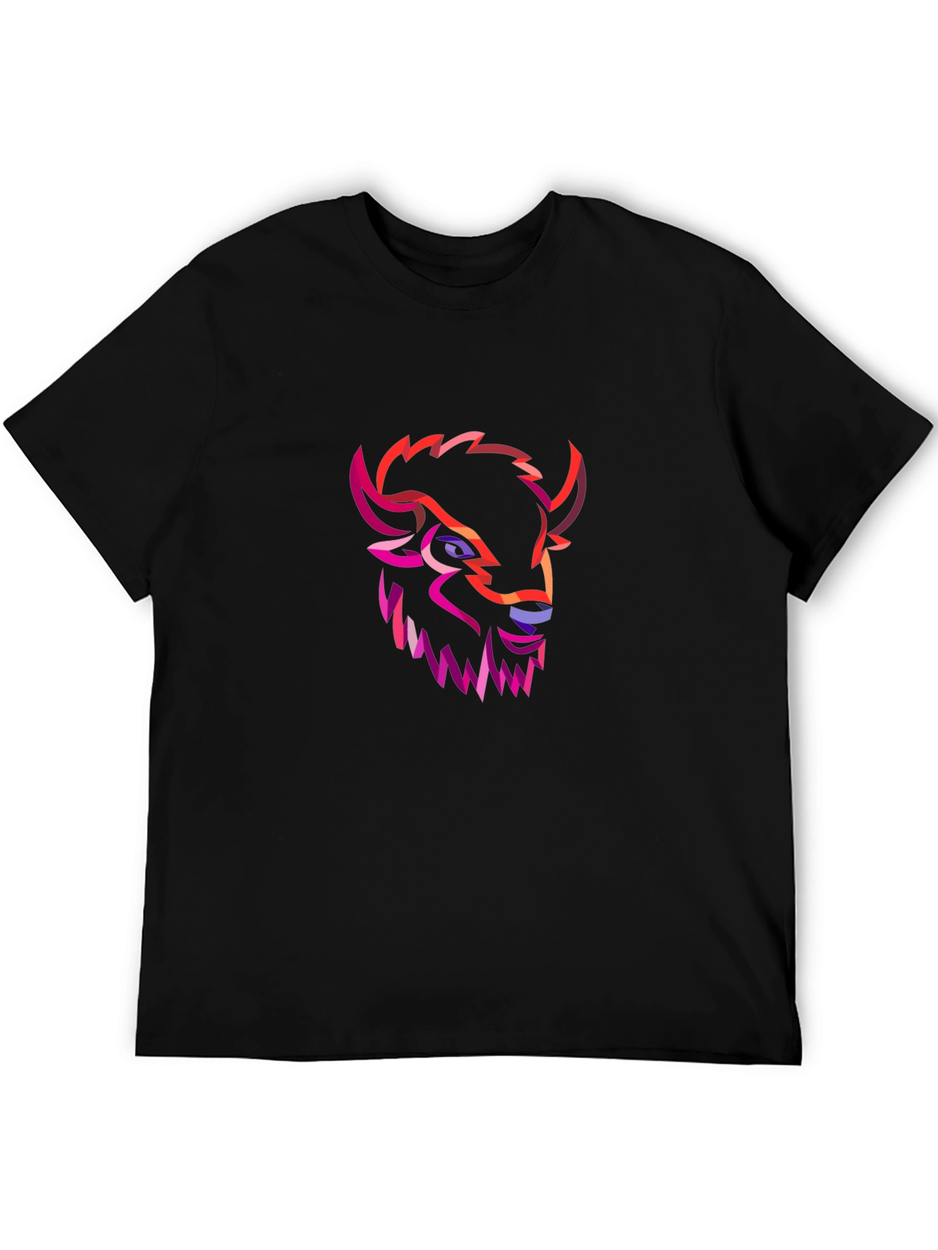 Geometric Buffalo Head Graphic Tee - Black