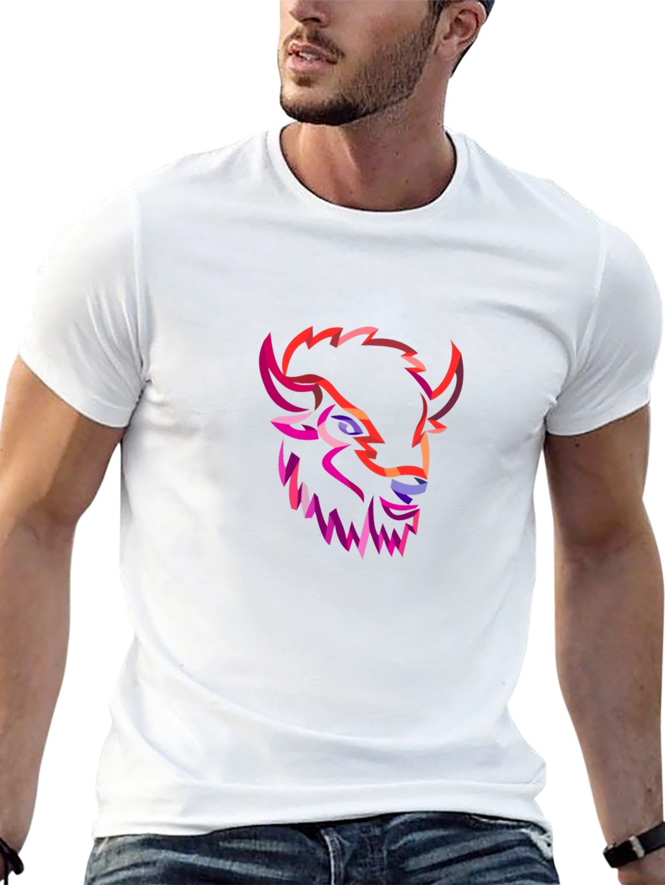 Geometric Buffalo Head Graphic Tee - Black