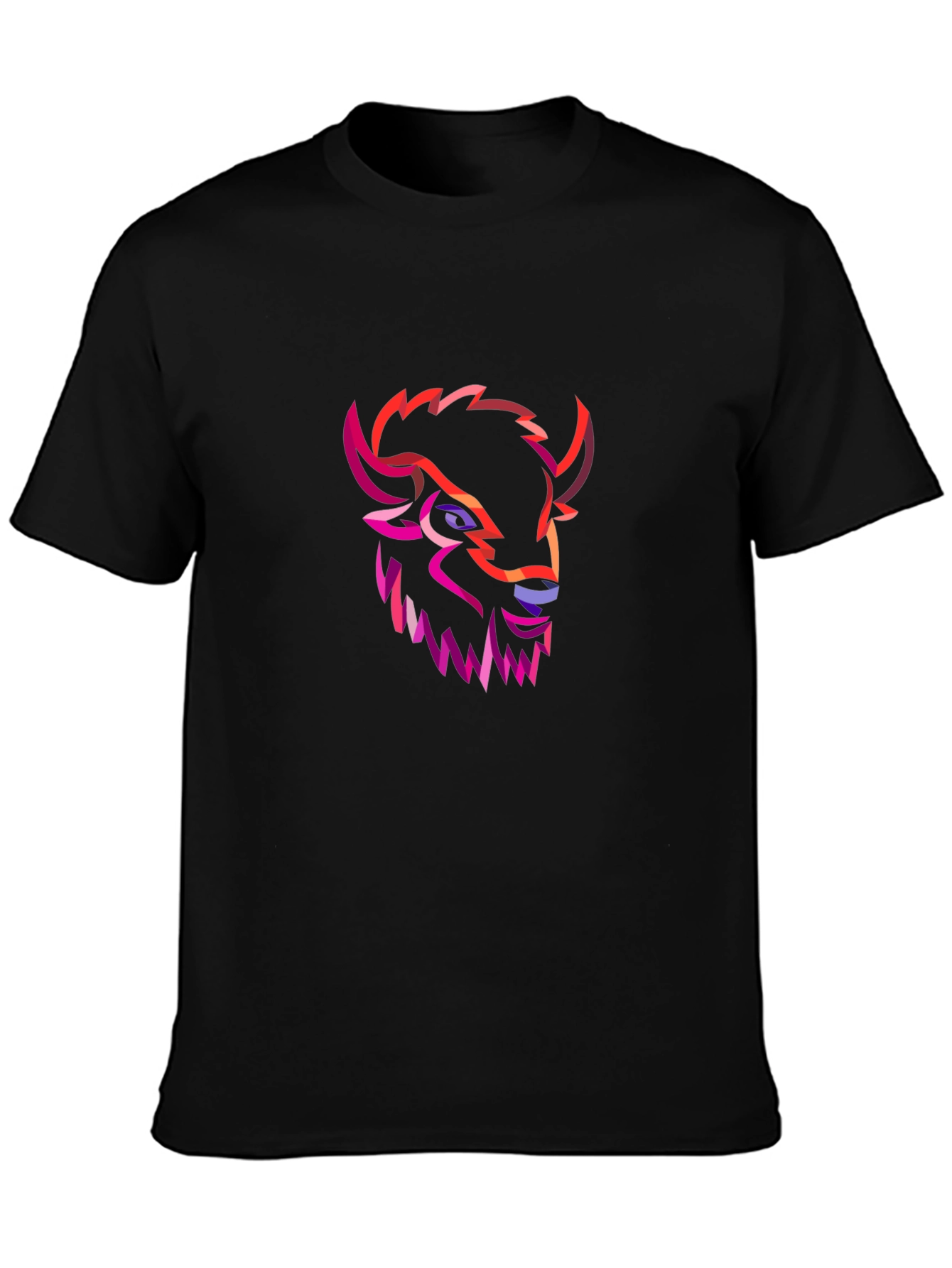 Geometric Buffalo Head Graphic Tee - Black