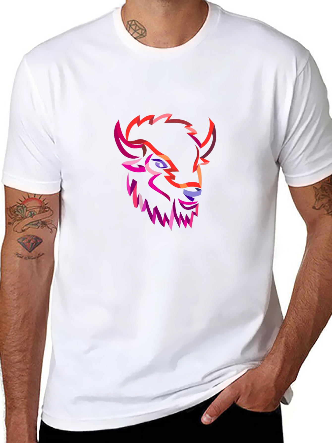 Geometric Buffalo Head Graphic Tee - Black