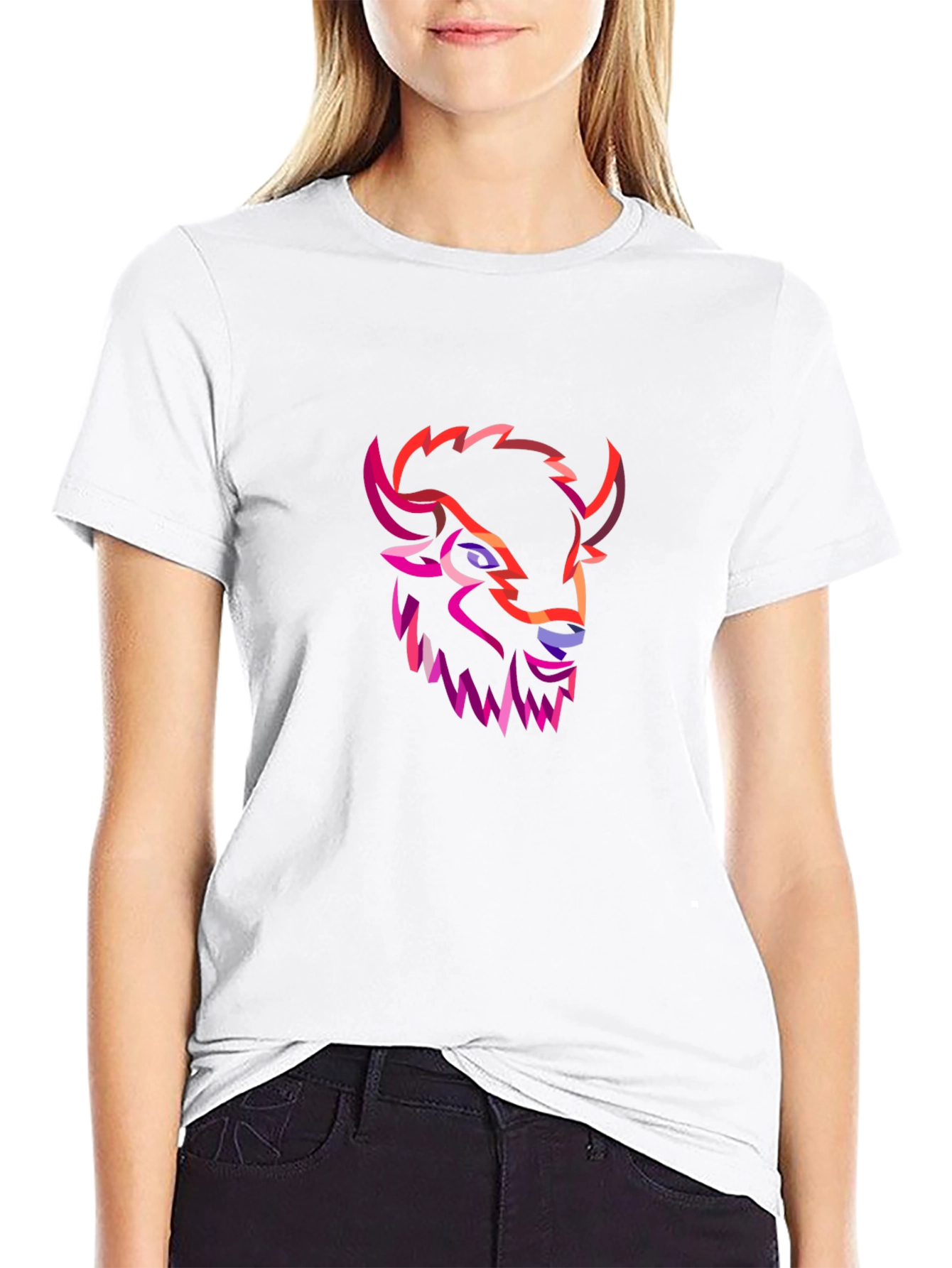 Geometric Buffalo Head Graphic Tee - Black