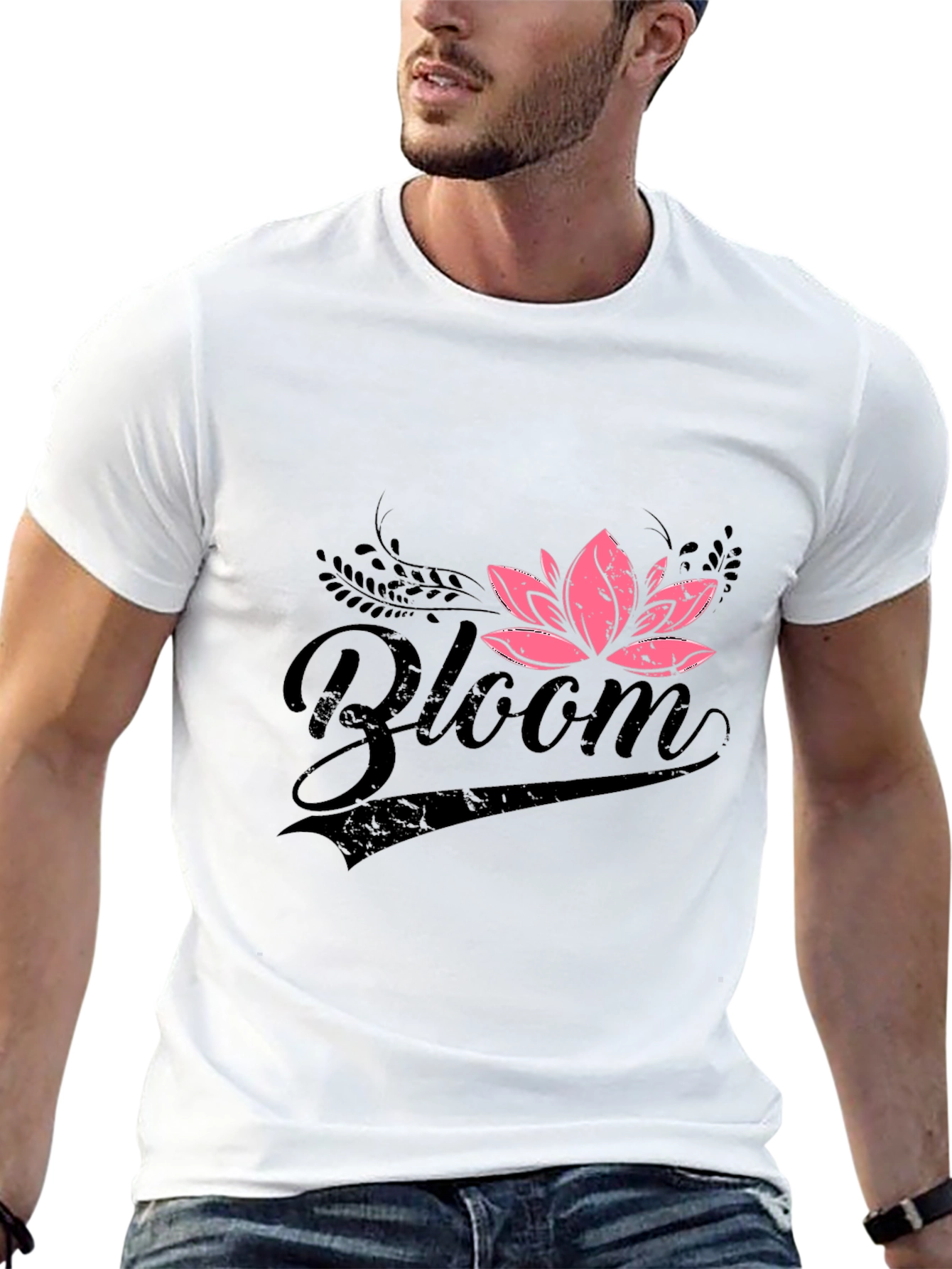 Bloom Graphic Tee - Pink Lotus Flower on Black