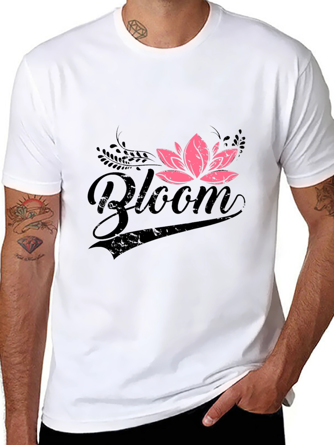 Bloom Graphic Tee - Pink Lotus Flower on Black