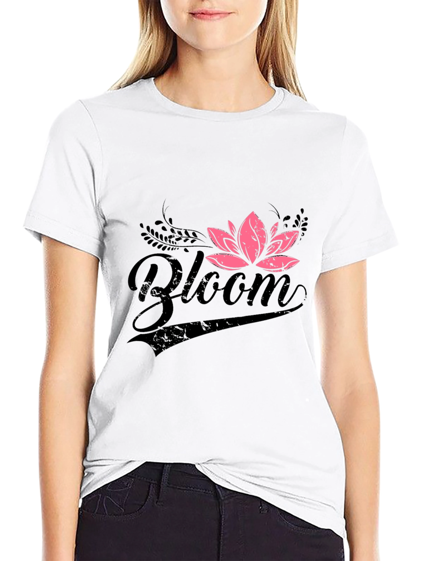 Bloom Graphic Tee - Pink Lotus Flower on Black