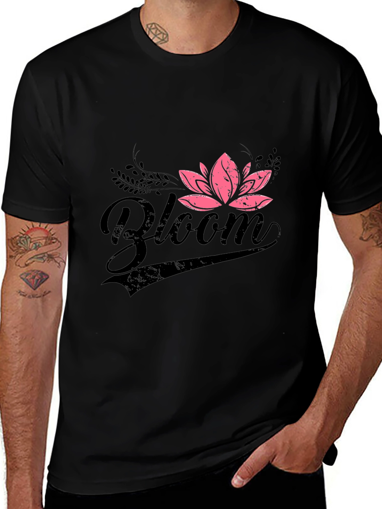 Bloom Graphic Tee - Pink Lotus Flower on Black