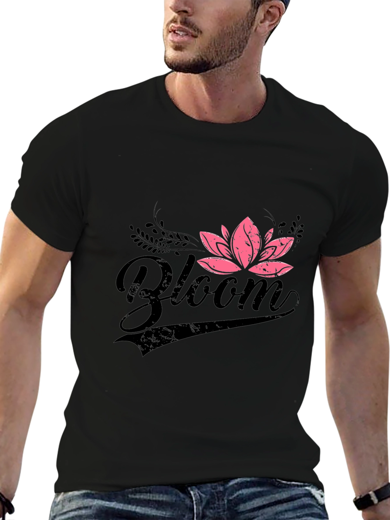 Bloom Graphic Tee - Pink Lotus Flower on Black