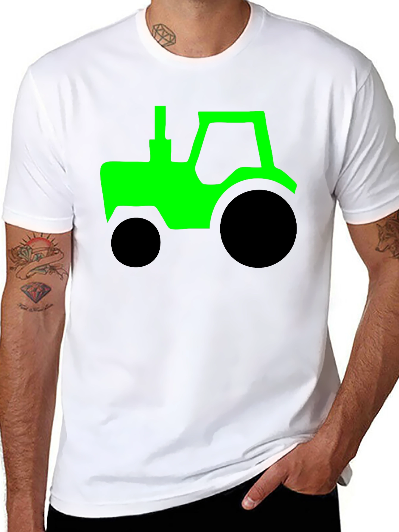 Green Tractor Graphic Black T-Shirt