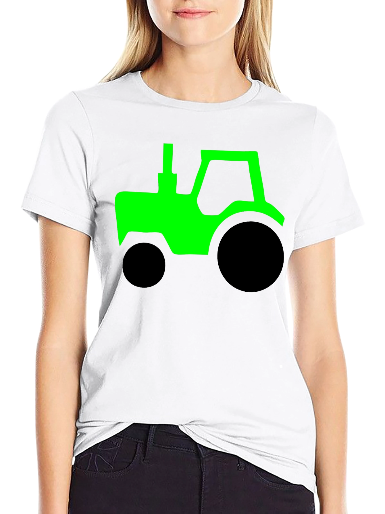 Green Tractor Graphic Black T-Shirt