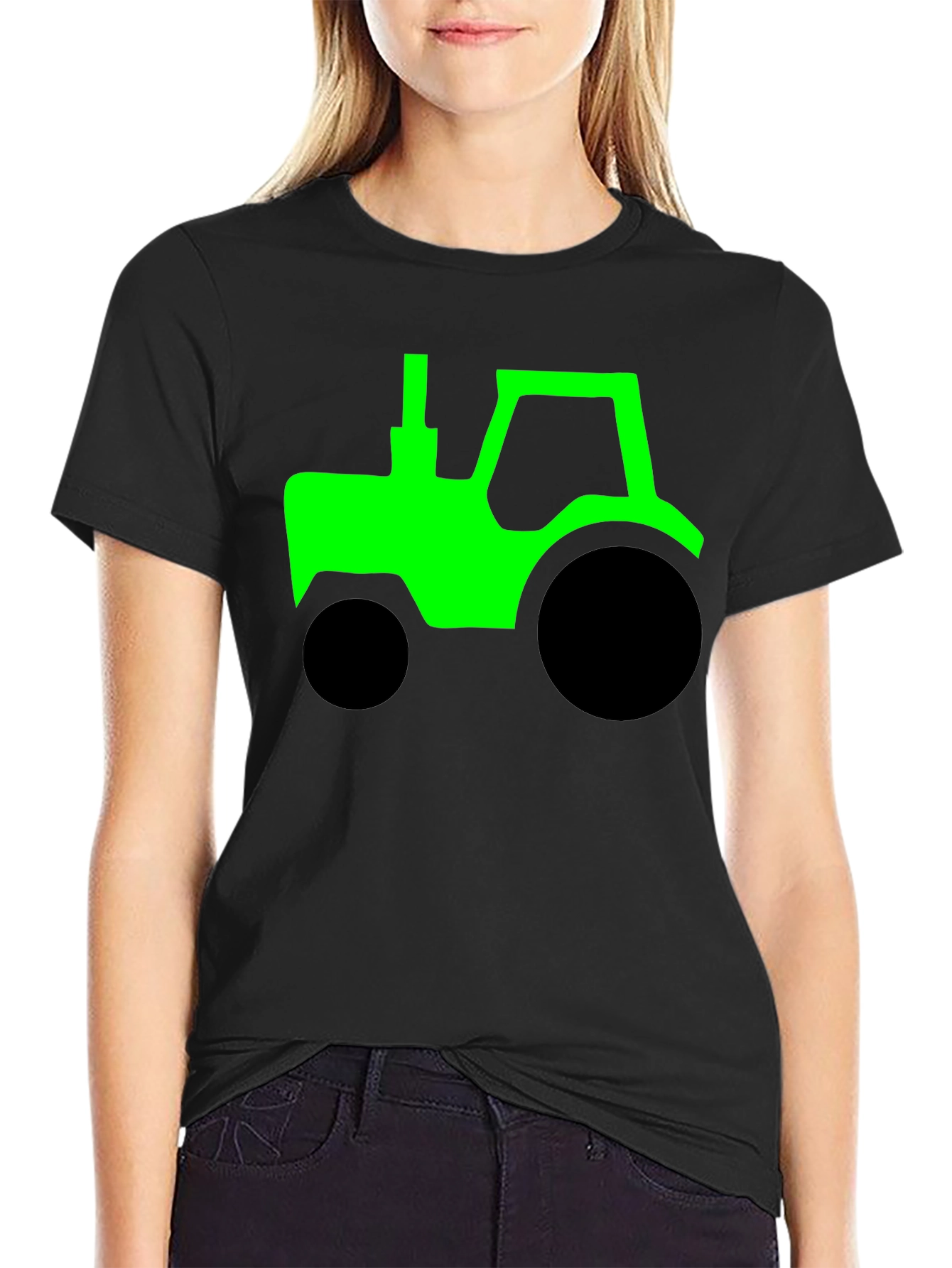 Green Tractor Graphic Black T-Shirt