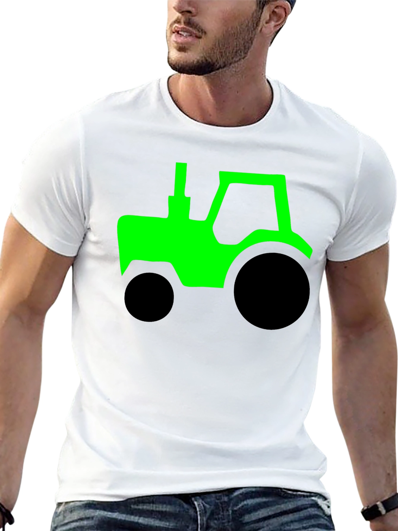 Green Tractor Graphic Black T-Shirt