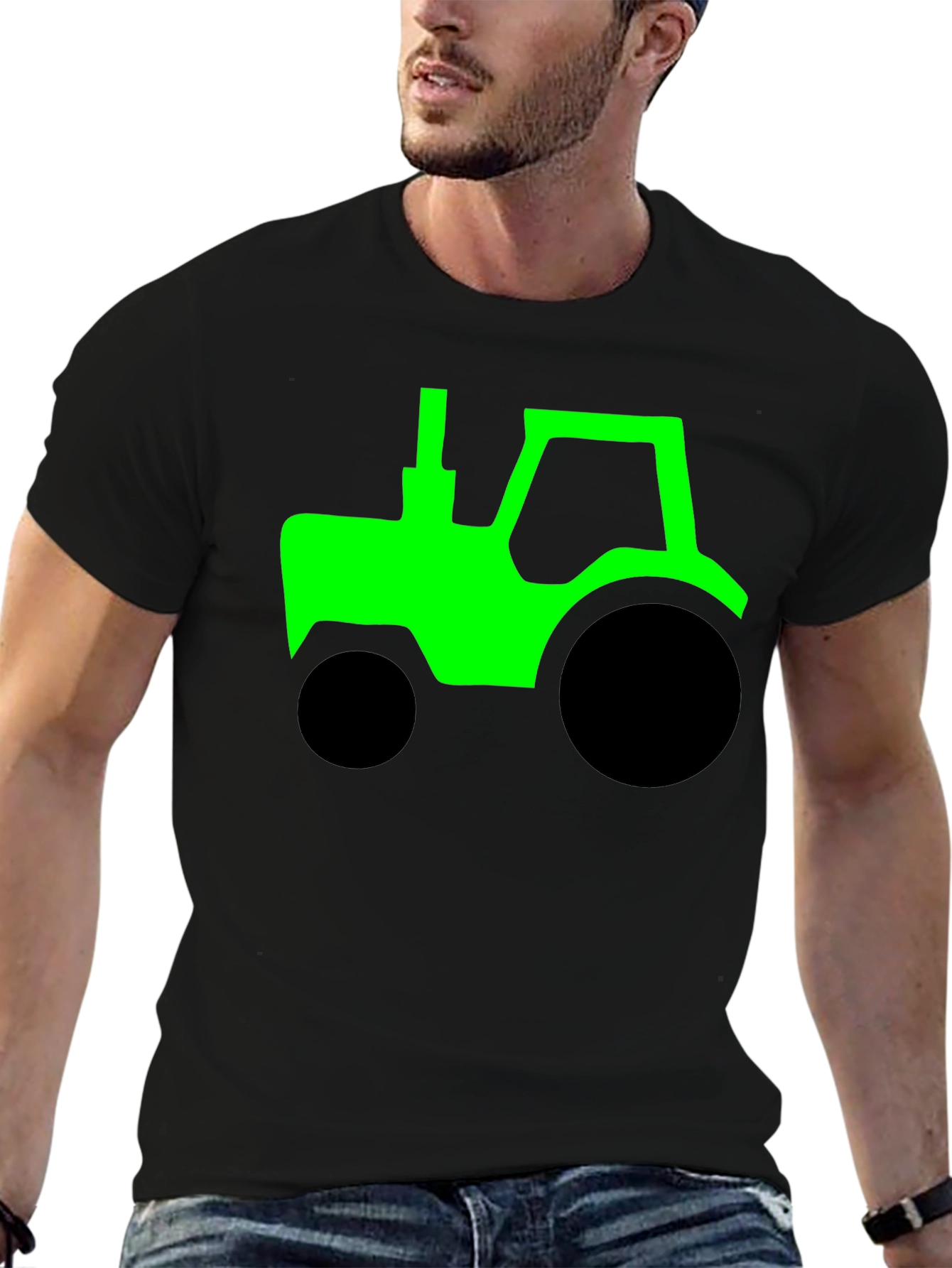 Green Tractor Graphic Black T-Shirt