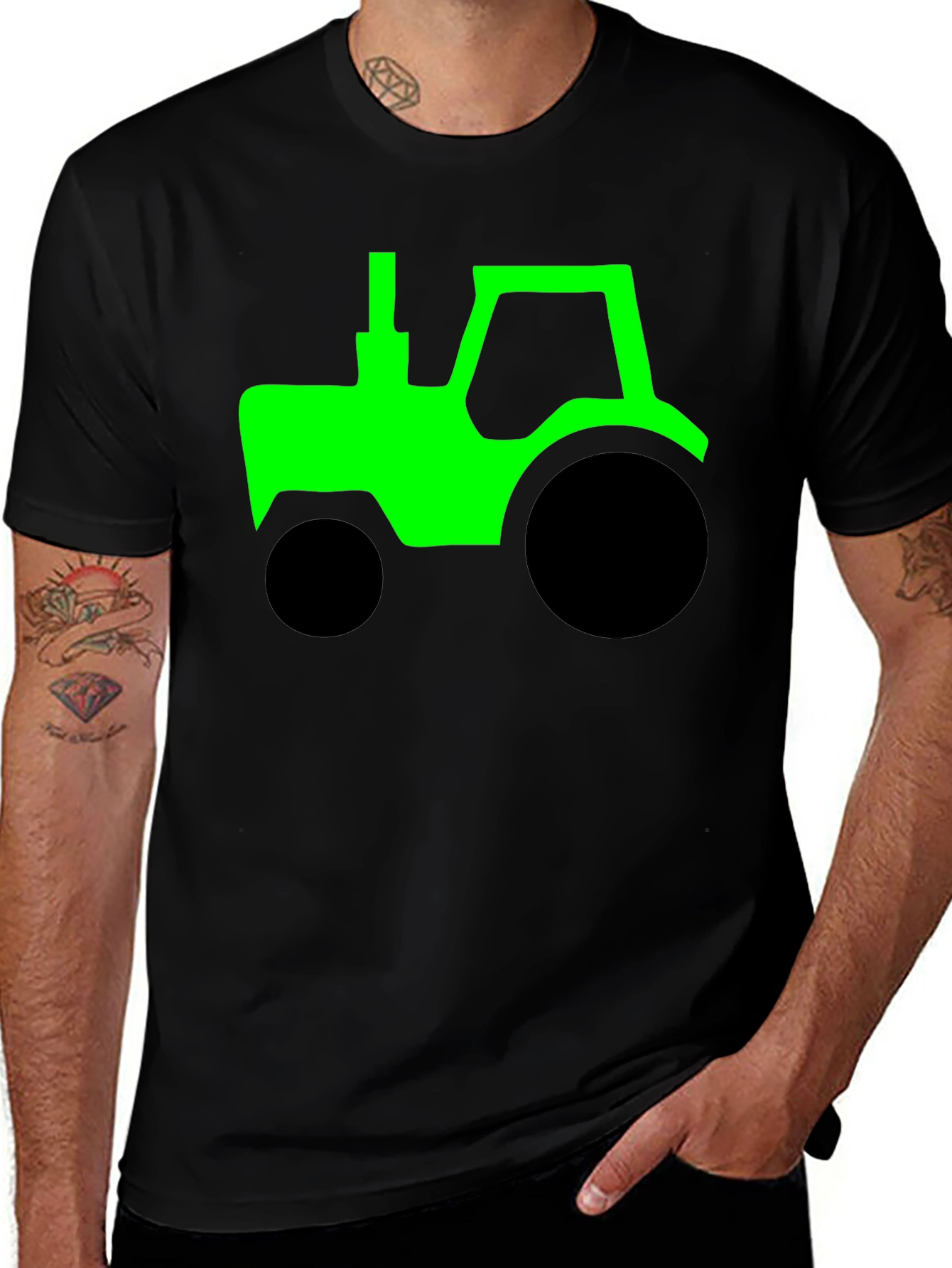 Green Tractor Graphic Black T-Shirt