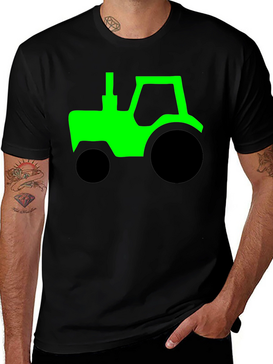 Green Tractor Graphic Black T-Shirt