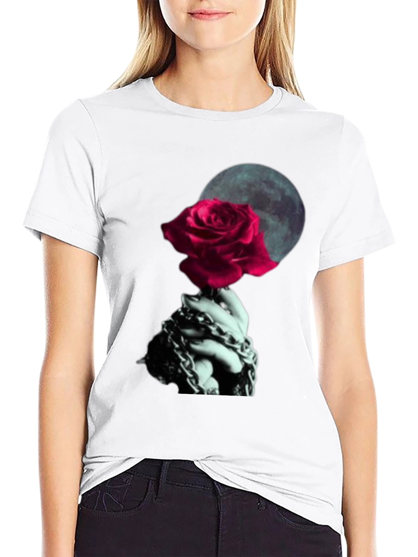 Rose & Chains Graphic T-Shirt - Dark Aesthetic Tee