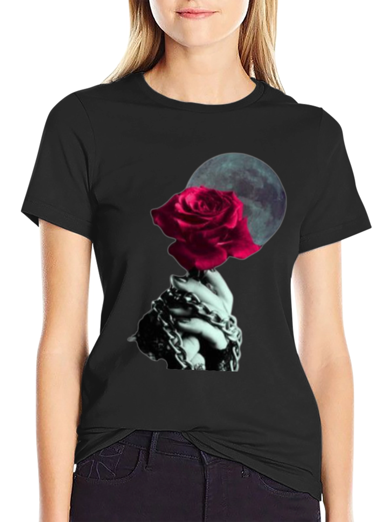 Rose & Chains Graphic T-Shirt - Dark Aesthetic Tee