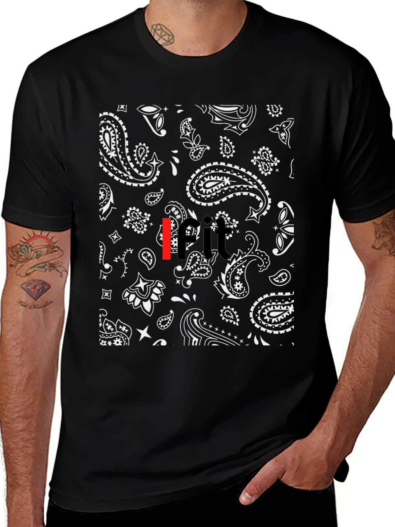 Black Bandana Paisley Print Mens T-Shirt