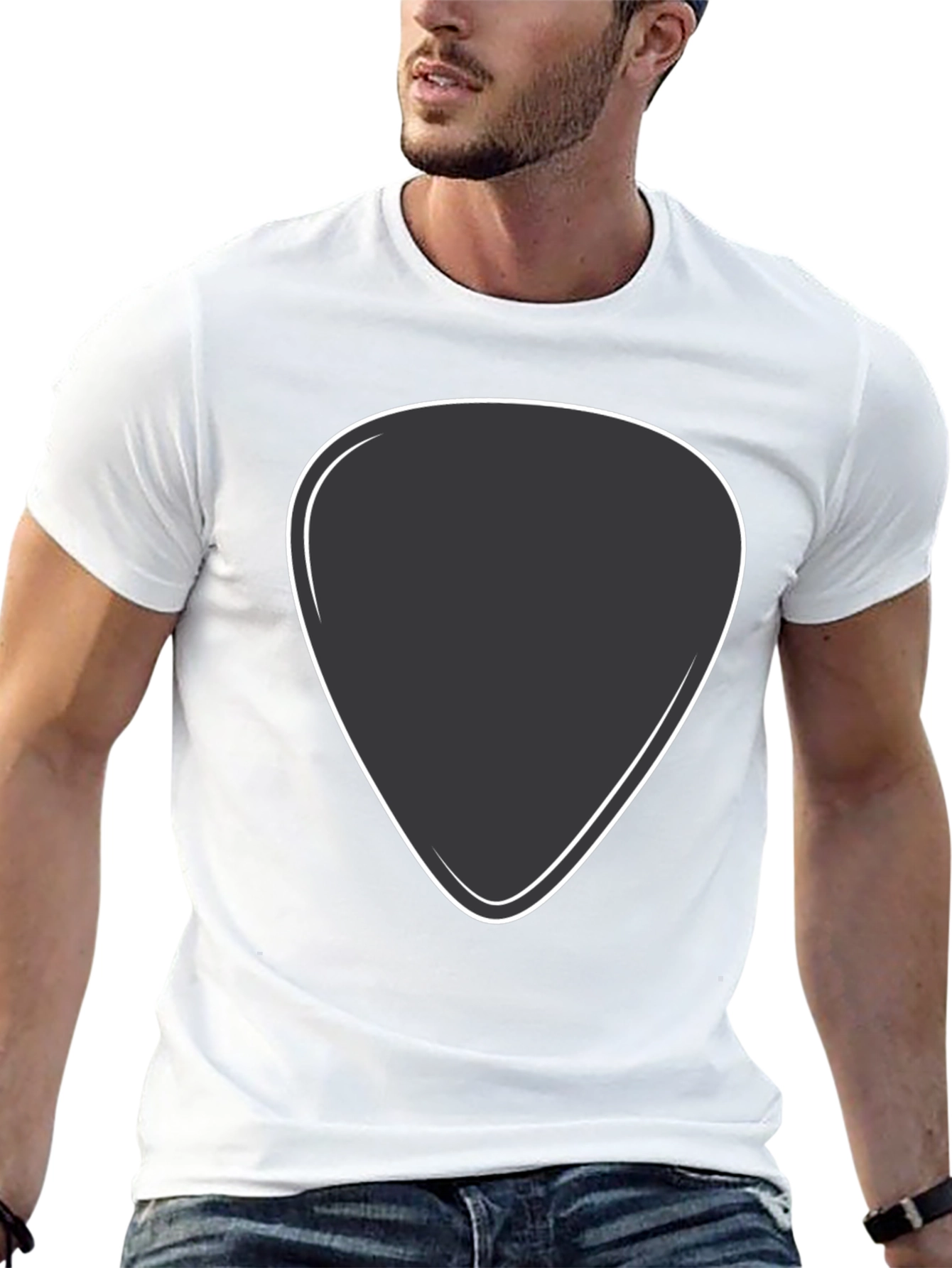 Black T-Shirt with Guitar Pick Design