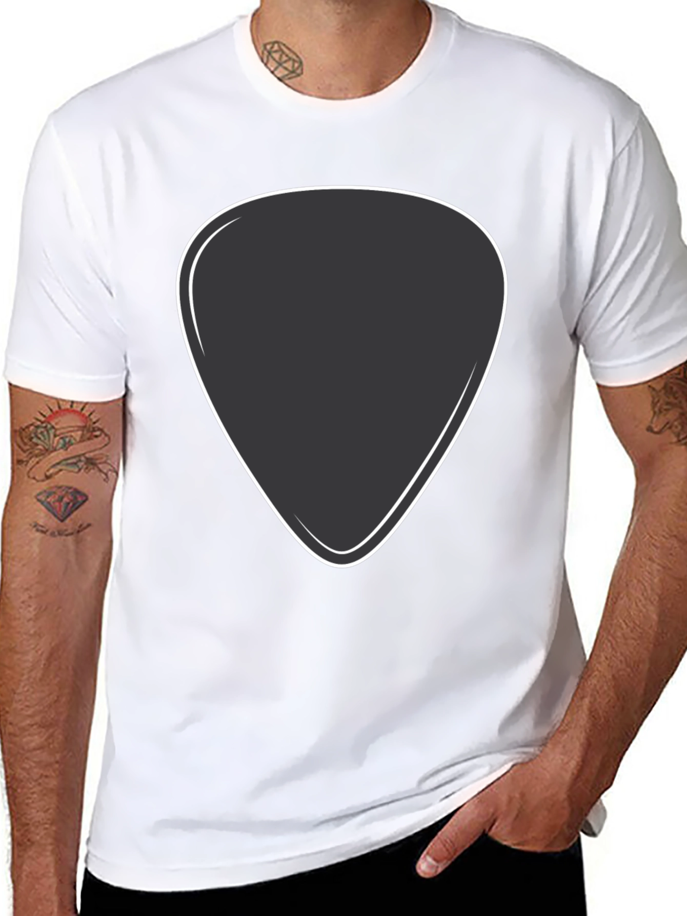 Black T-Shirt with Guitar Pick Design