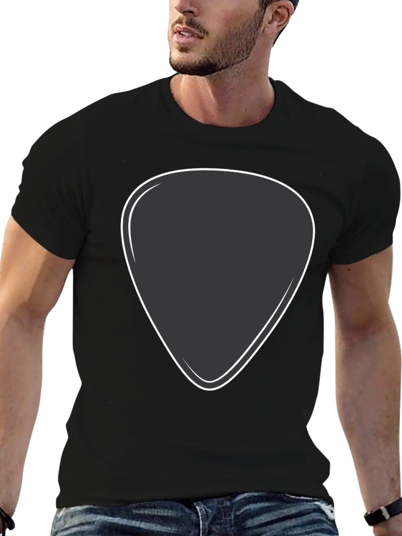 Black T-Shirt with Guitar Pick Design