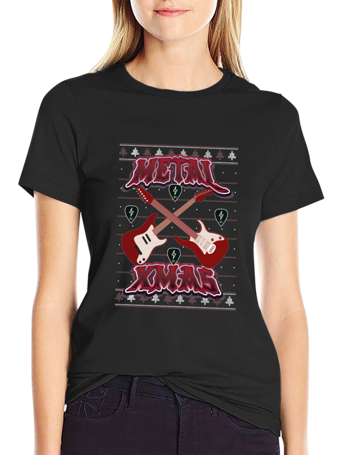Metal Xmas Guitar Graphic T-Shirt