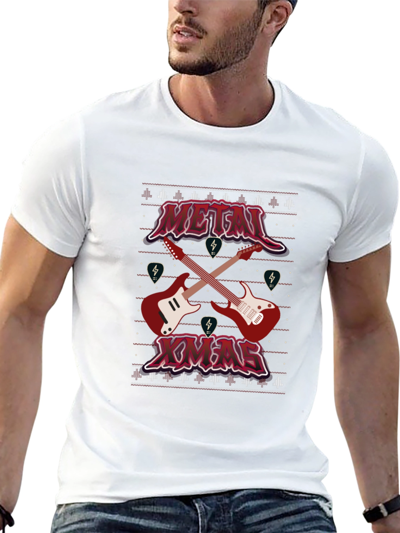 Metal Xmas Guitar Graphic T-Shirt