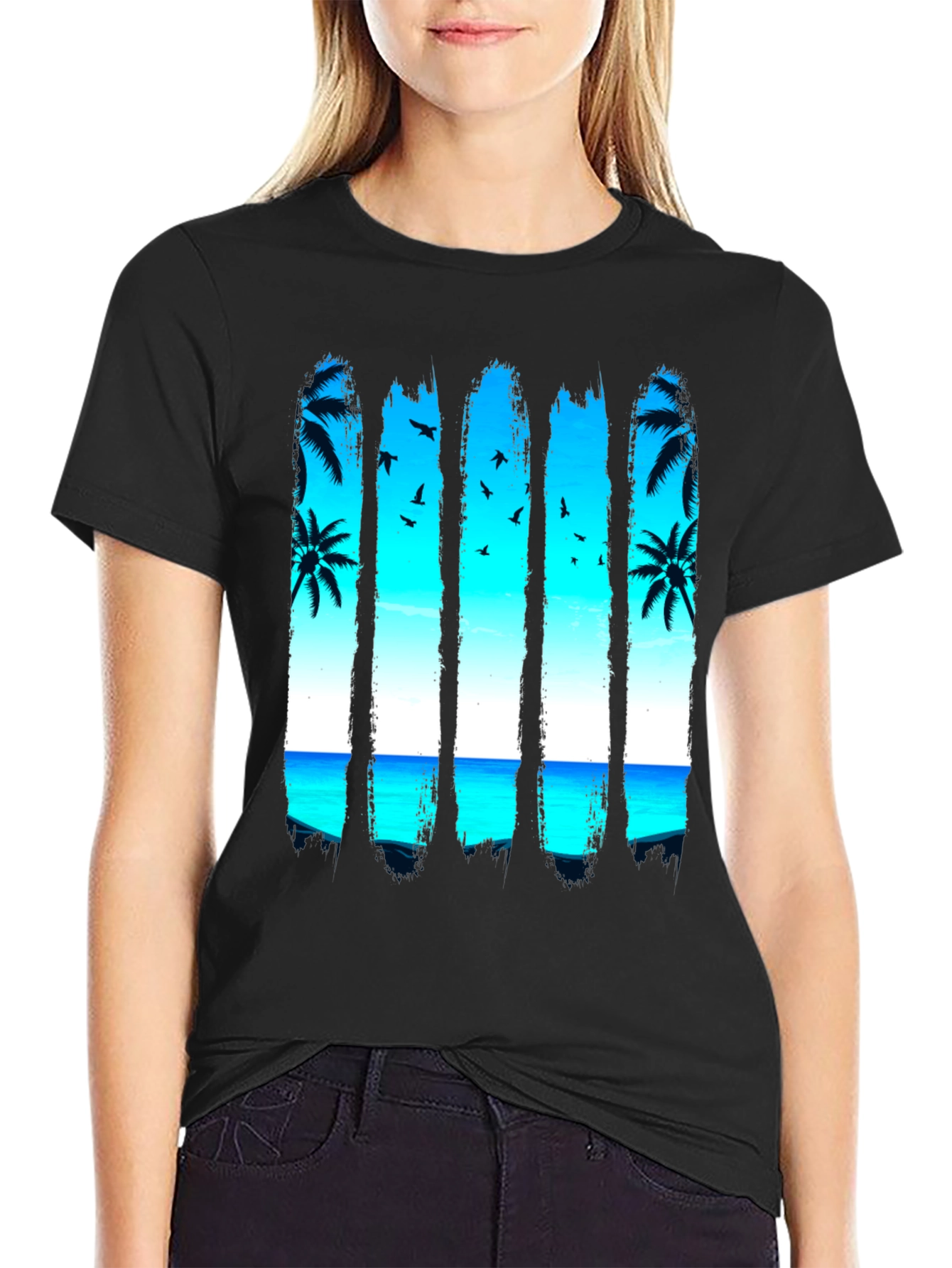 Tropical Palm Tree Beach Graphic T-Shirt