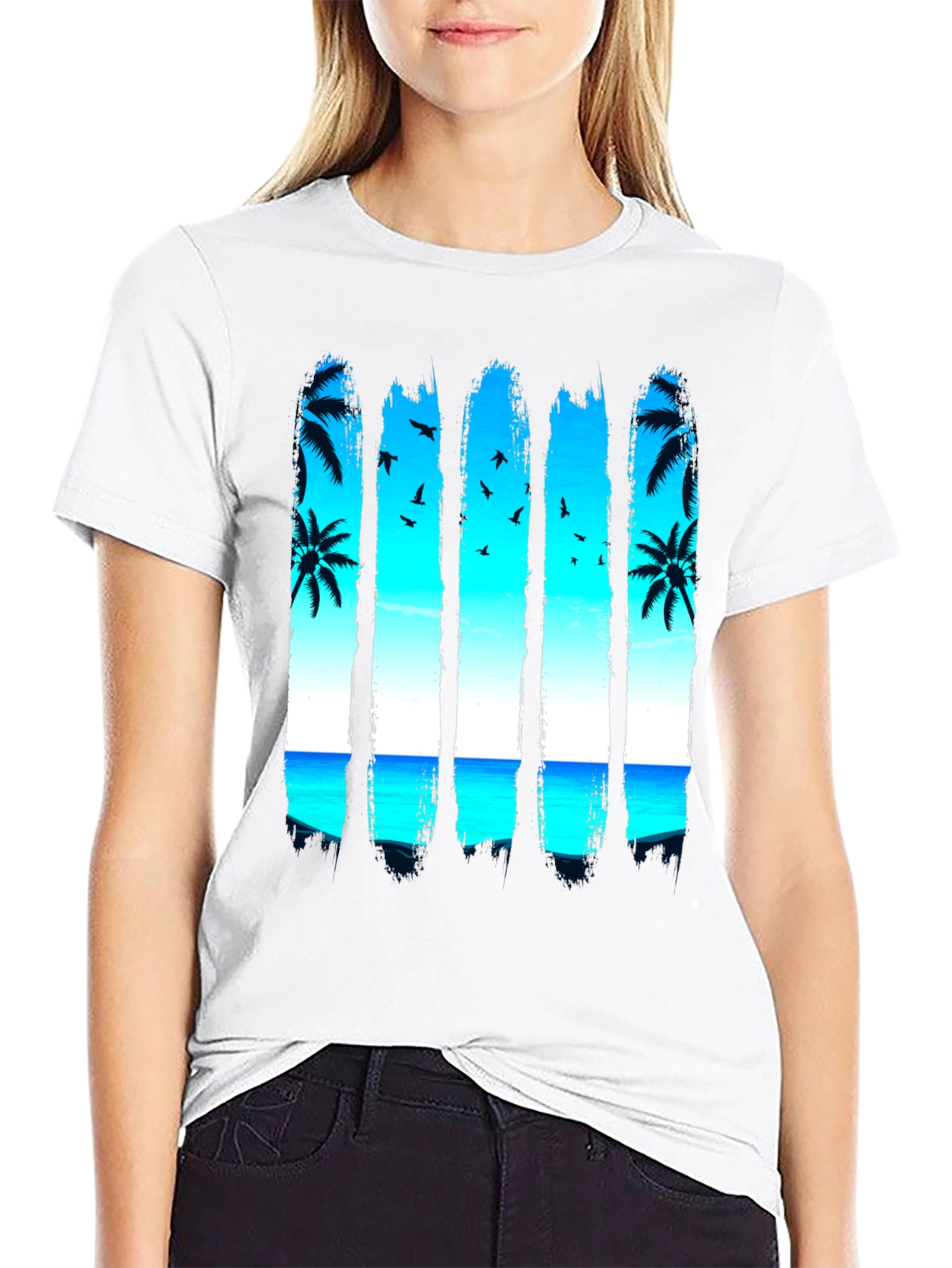 Tropical Palm Tree Beach Graphic T-Shirt