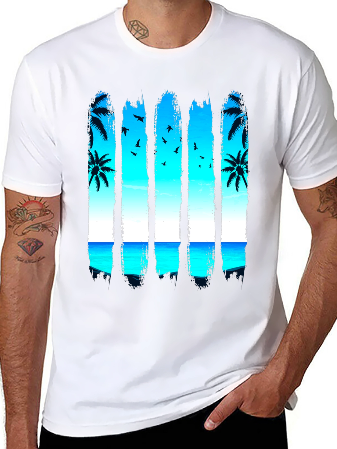 Tropical Palm Tree Beach Graphic T-Shirt