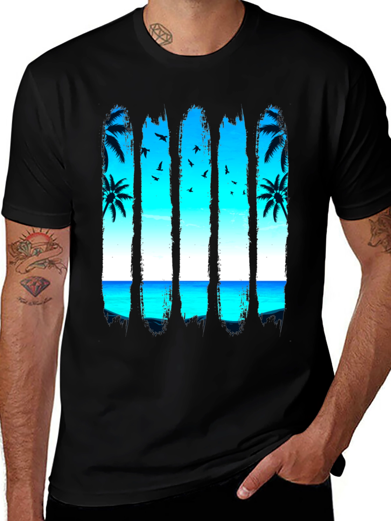 Tropical Palm Tree Beach Graphic T-Shirt