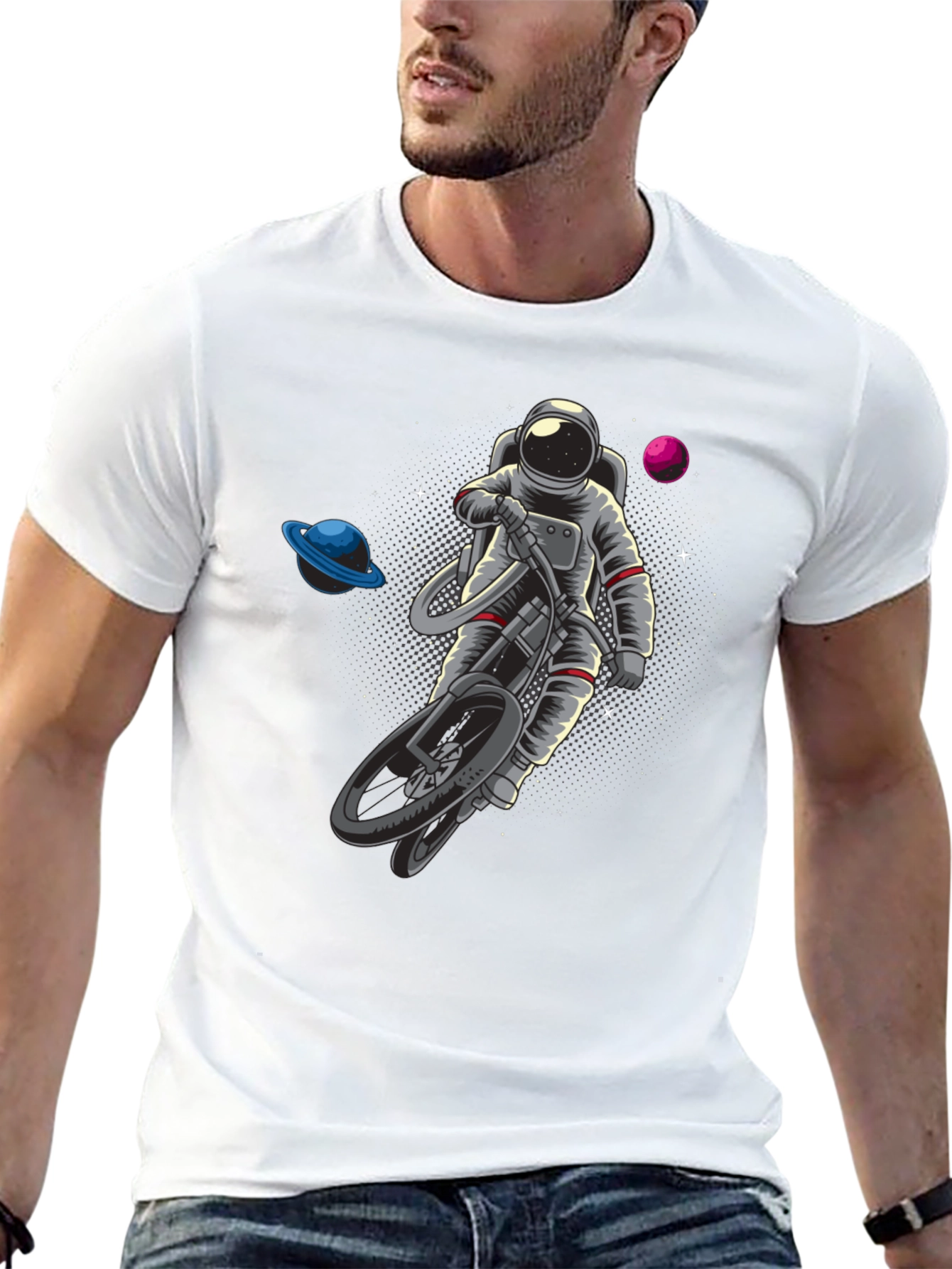 Astronaut Riding Bike in Space T-Shirt