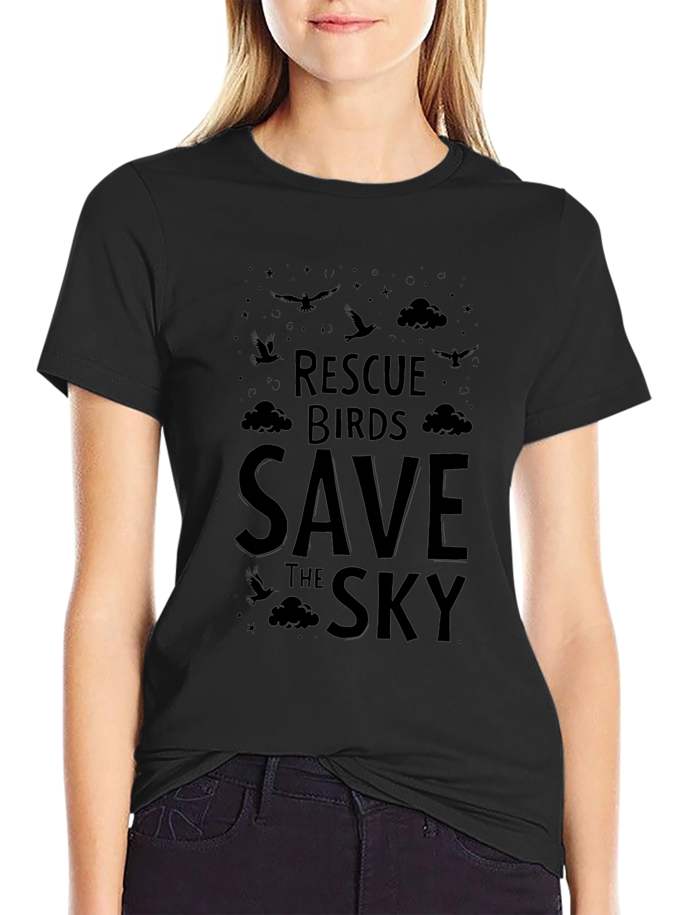 Rescue Birds Save the Sky Graphic Tee - Black