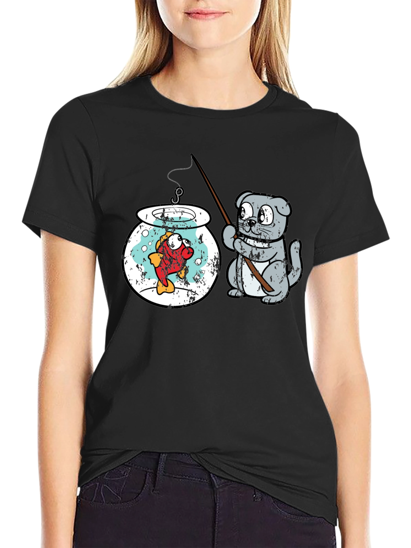 Funny Fishing T-Shirt Cat Trying to Catch Fish