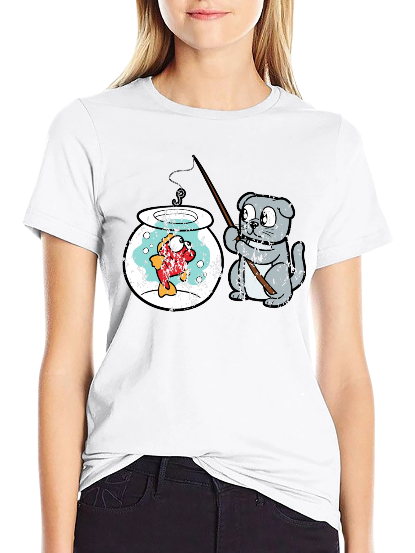 Funny Fishing T-Shirt Cat Trying to Catch Fish