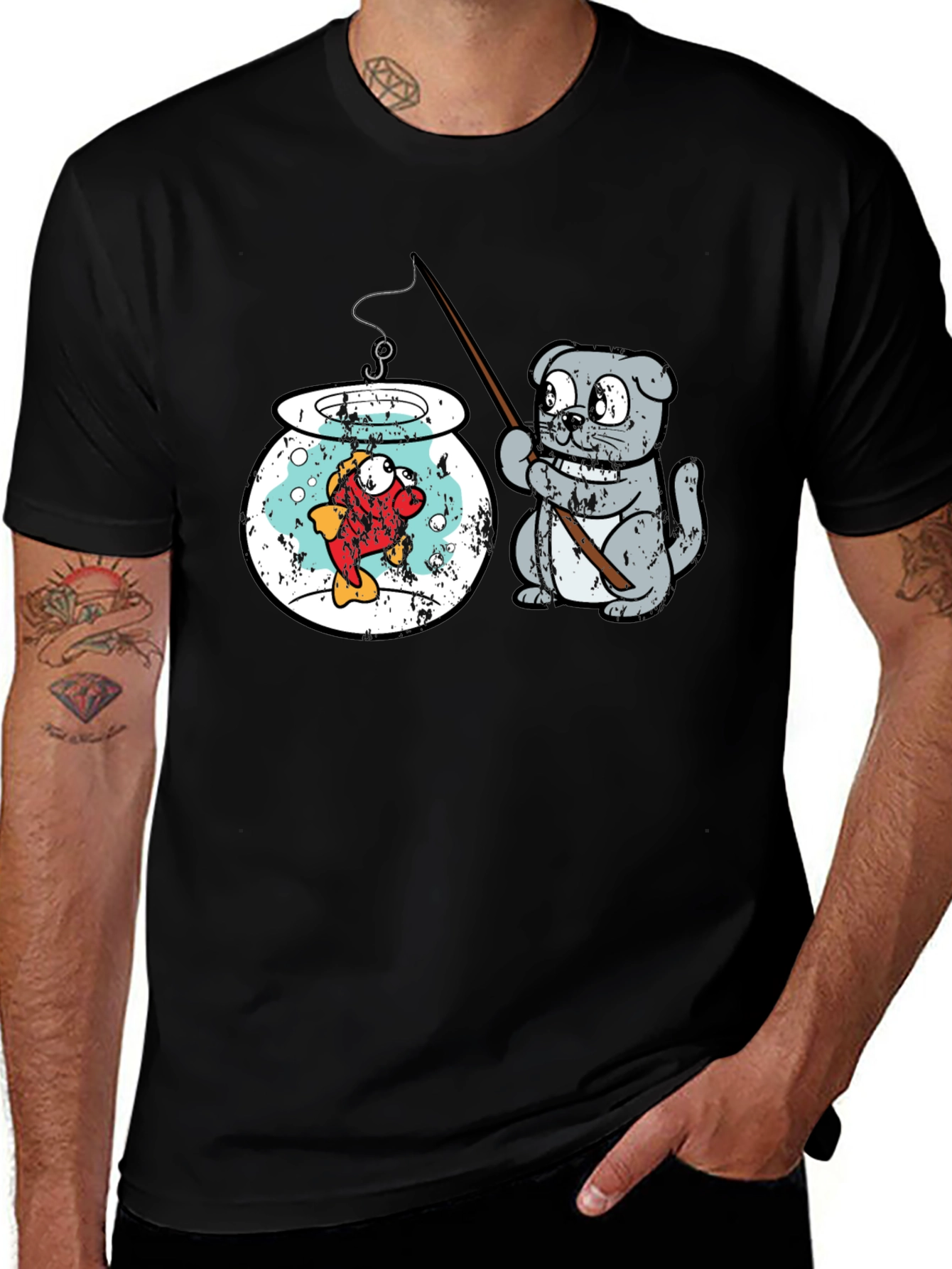 Funny Fishing T-Shirt Cat Trying to Catch Fish