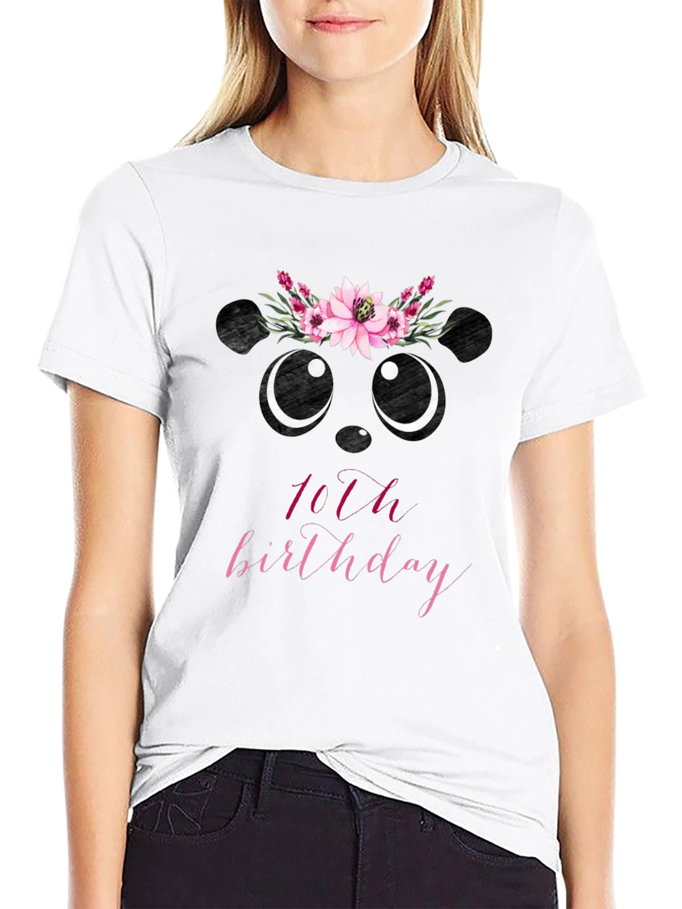 Cute Panda 10th Birthday Black T-shirt