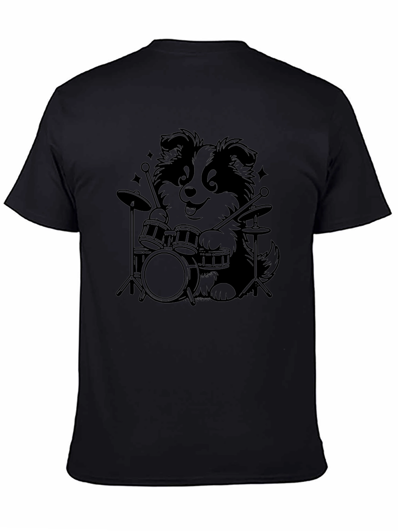 Drummer Dog Graphic T-Shirt - Black