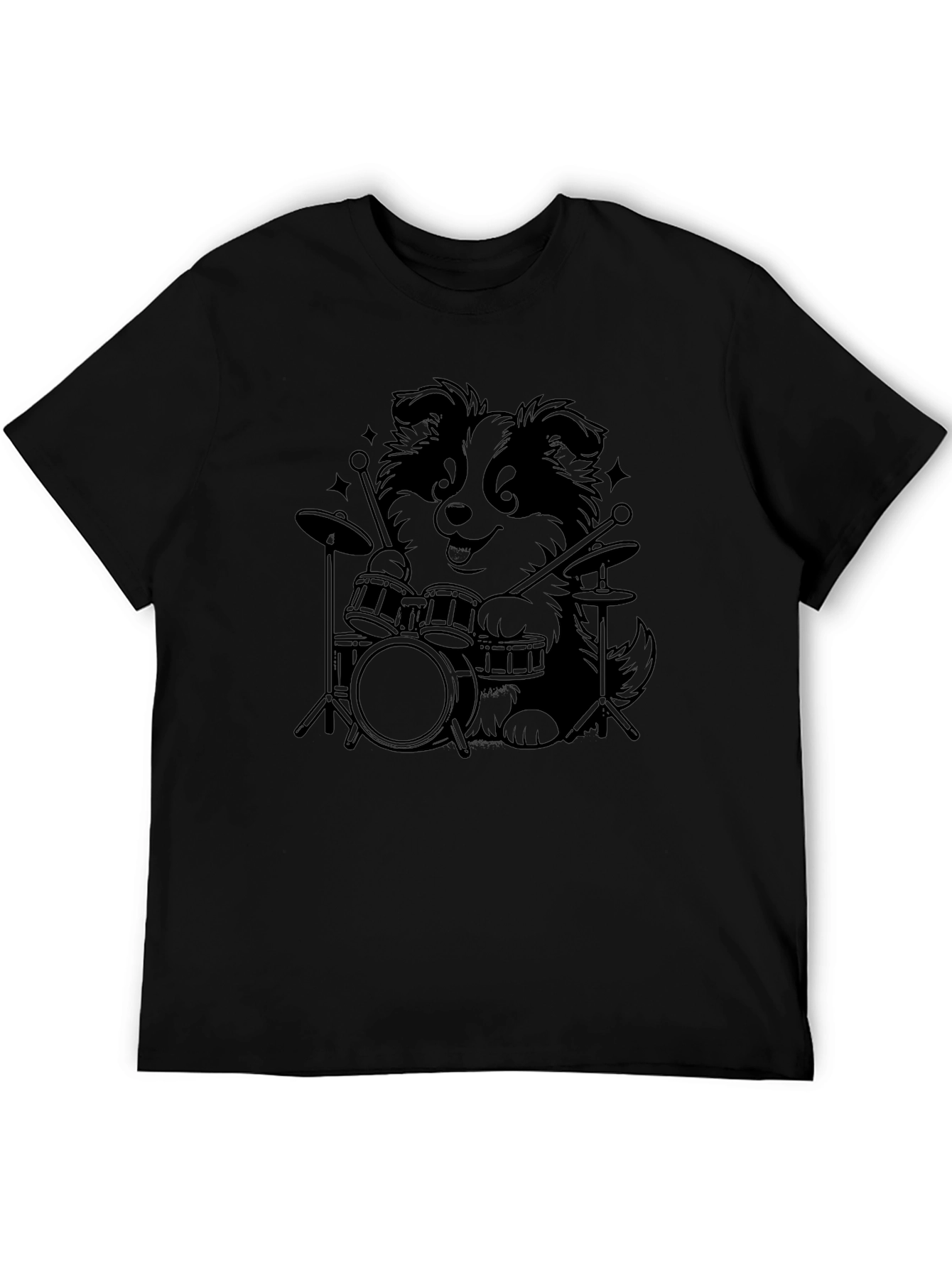 Drummer Dog Graphic T-Shirt - Black