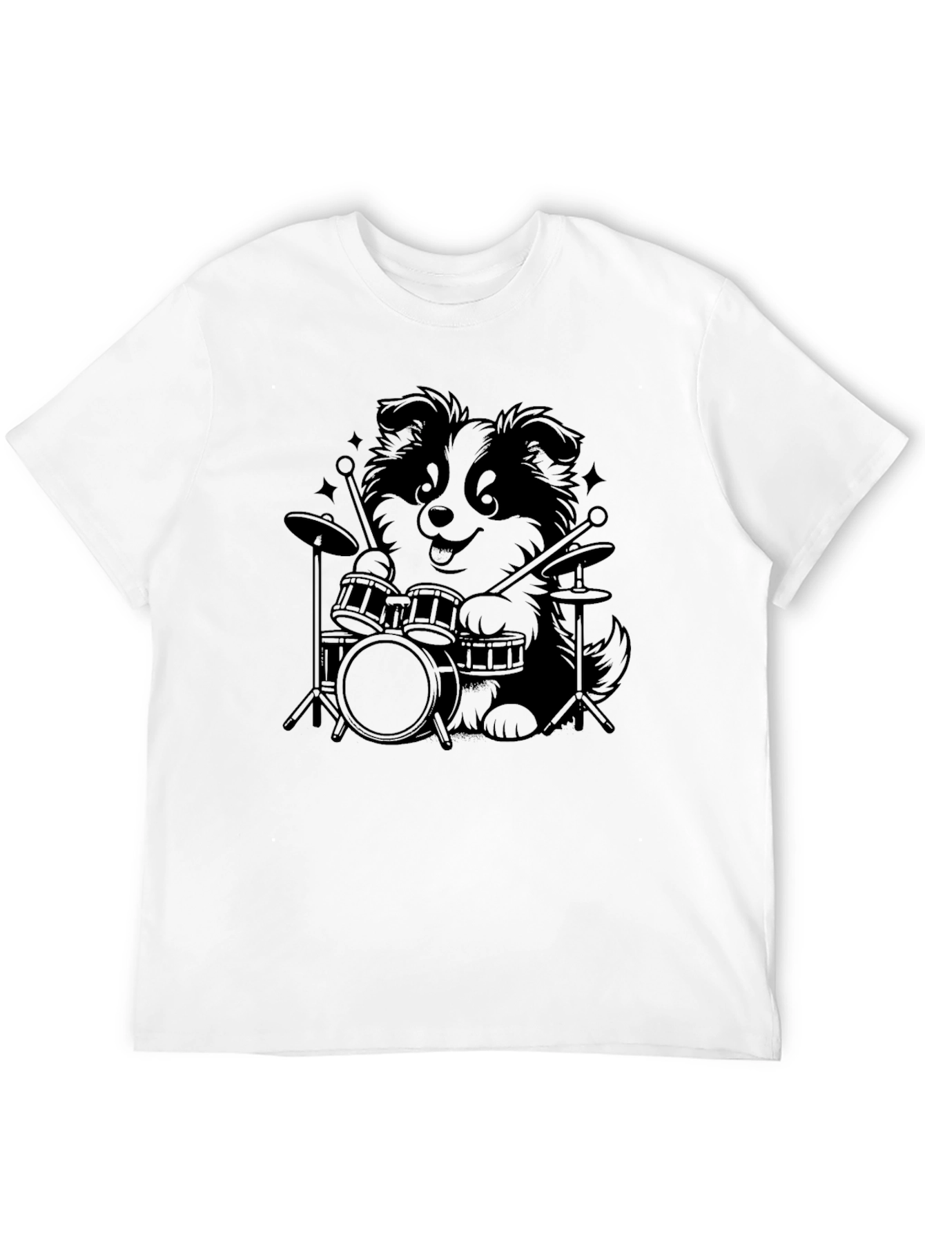 Drummer Dog Graphic T-Shirt - Black